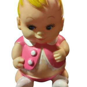 Vtg Plumpees Doll Uneeda Co 1967 Rubber Hard Plastic Girl Sitting Pink Blonde